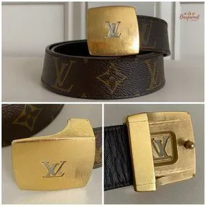 Authentic Louis Vuitton Brown Monogram Canvas Gold LV Cut Buckle Belt 75/30 Louis Vuitton Monogram Belt In Women main image 4